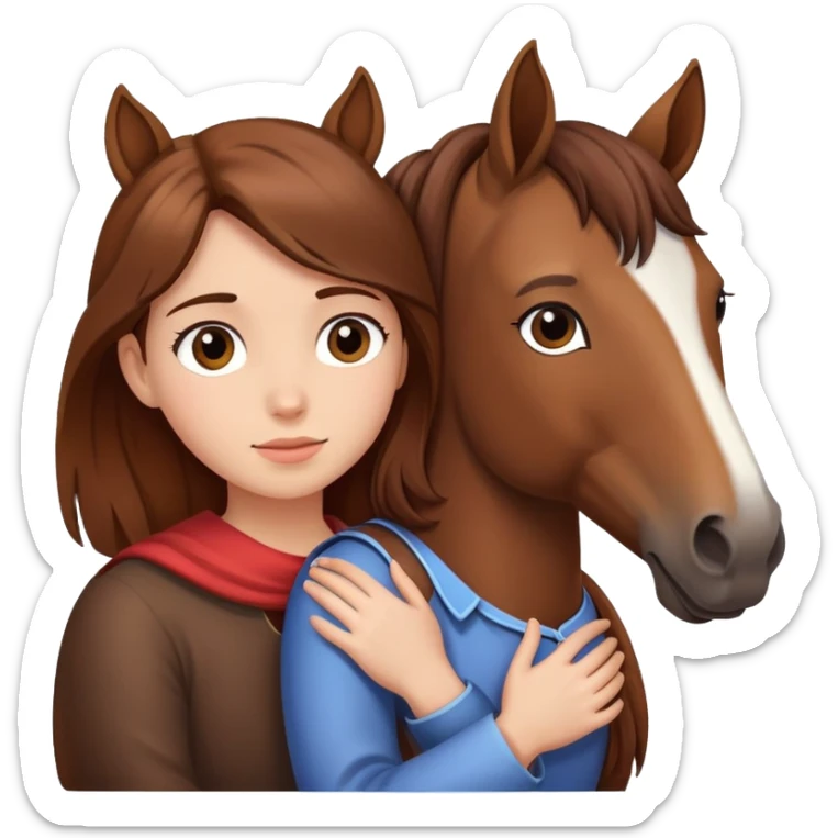 girl with brown hair hugging a horse from far away sticker