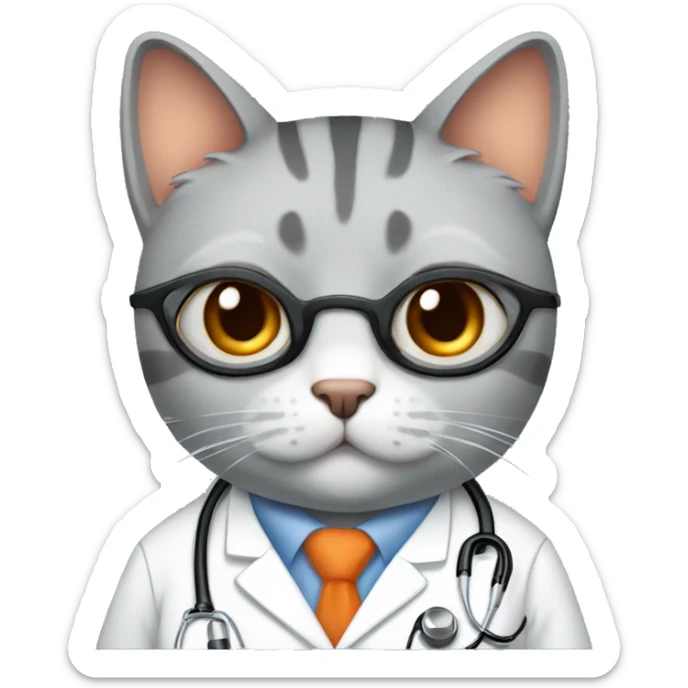 fat gray orange cat with long thick, black eyelashes dressed as a doctor female sticker