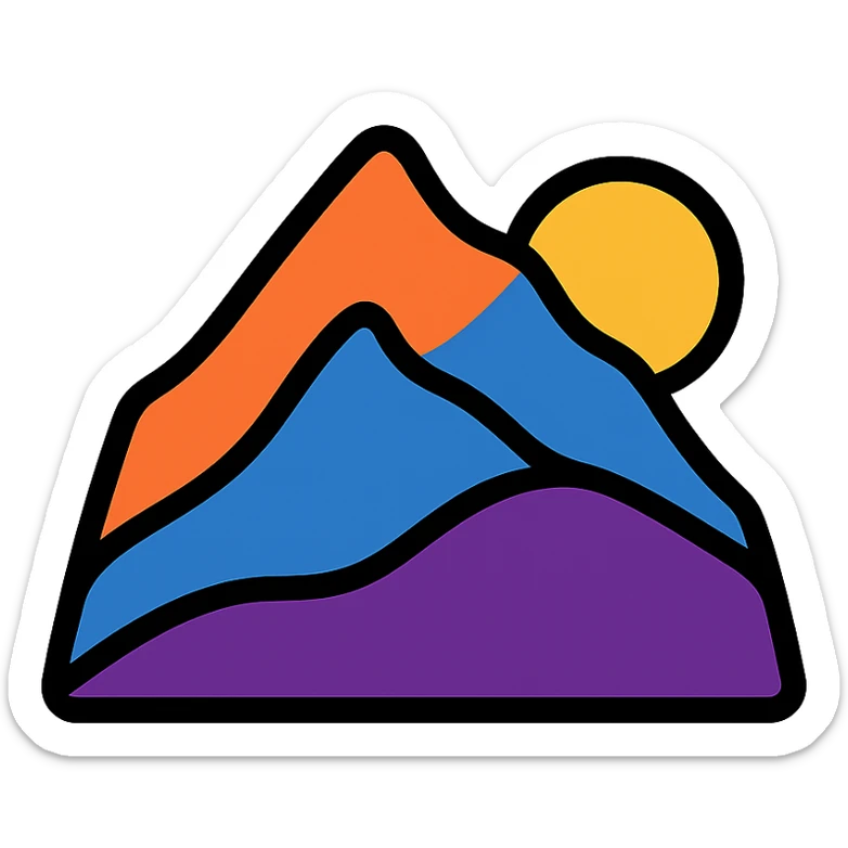 modern abstract icon of mountain silhouette with bold colors, inspired by Taiwan landscape, no cliche sticker