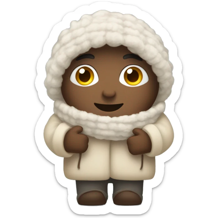 Warm Hug Emoji – A cozy, open-armed character with a fluffy scarf, conveying a hug that feels like being wrapped in a blanket. sticker