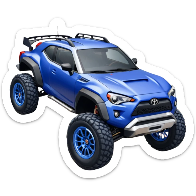 Rally race car Widened roof Long wheelbase widened pearly midnight satin dark blue  2025 Toyota Gr86 off-road racer chrome nerf bars,side steps mounted under-door-sill climbing rock sliders, and silver satin wheels  sticker