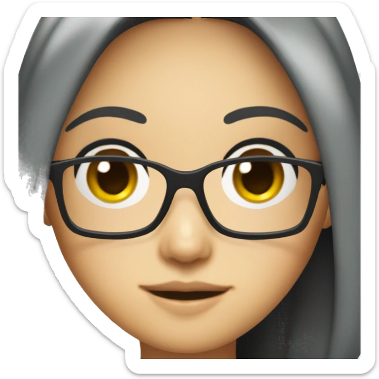 asian girl long black hair with glasses just face sticker
