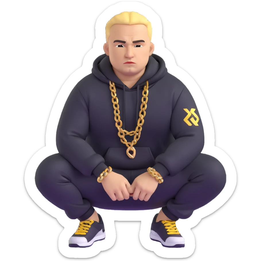 Russian gangster squatting, wearing a tracksuit and gold chain sticker