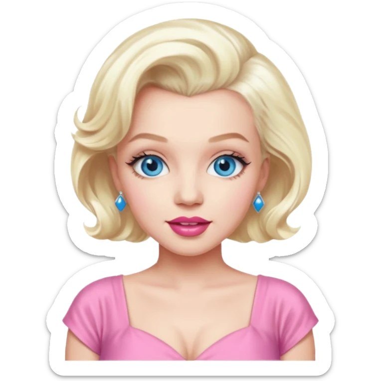 Marilyn Monroe with blue eyes, platinum blonde hair, pink outfit sticker