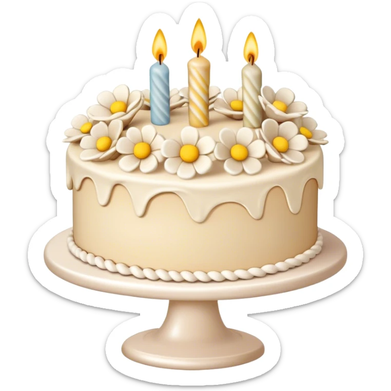  beige and white birthday cake with buttercream frosting flowers sticker