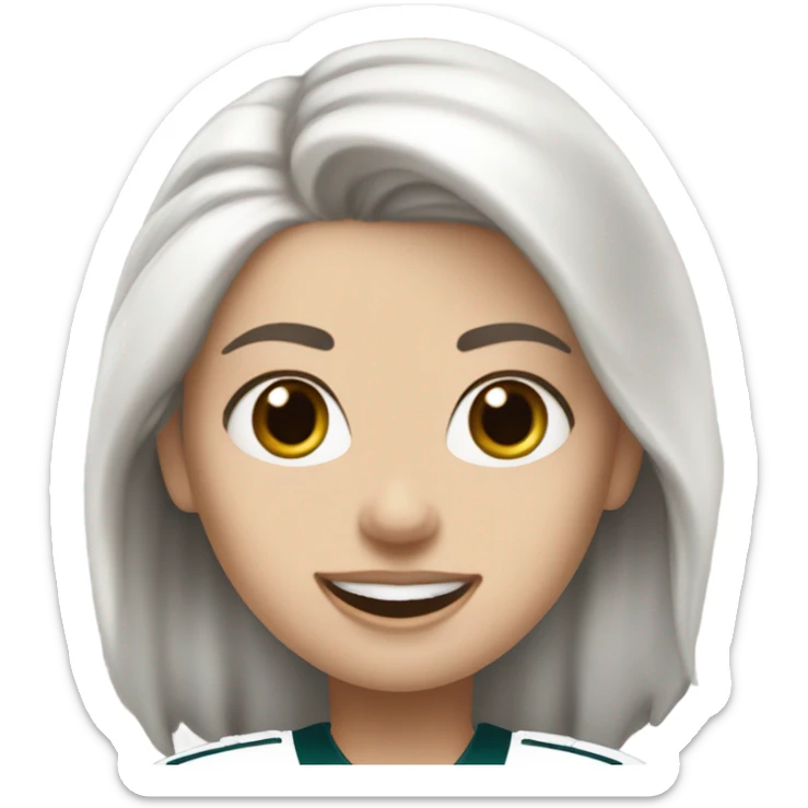 White female with light skin, medium white hair with blue eyes wearing Philadelphia Eagles jersey cheering  sticker