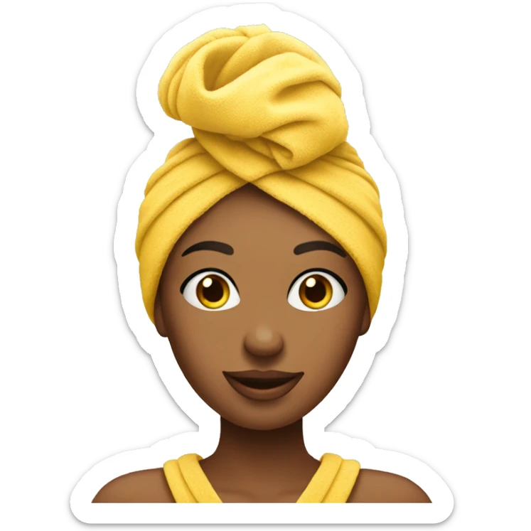 A yellow female emoji with a towel on her head, retouching the makeup sticker