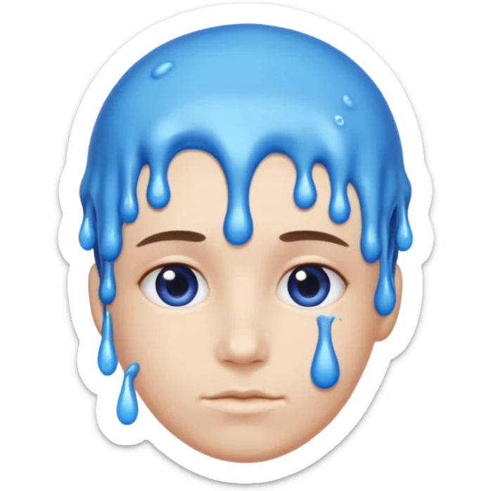 still person with a neutral mood, blue slime on their head, iOS Genmoji style sticker