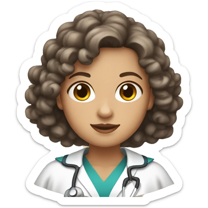 White nurse woman with curly brown hair wearing a cape sticker