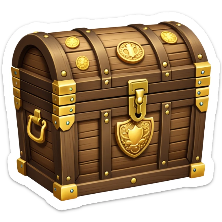 wooden treasure chest filled with gold coins and jewels sticker