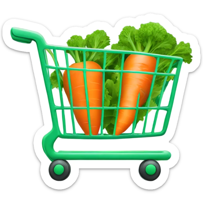 Green shopping cart with one carrot logo on outside and cart empty sticker