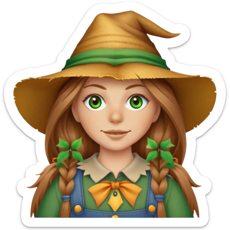 long hair light brown green eyes long eyelashes nose scarecrow straight teeth sticker