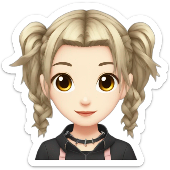 Young cute anime girl, twin tail hair, spiked choker sticker