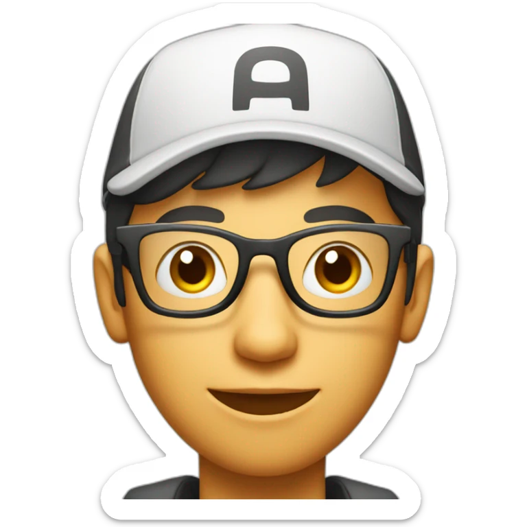 Young man with glasses and cap That it has the letter A and is red in color playing on a cell phone  sticker