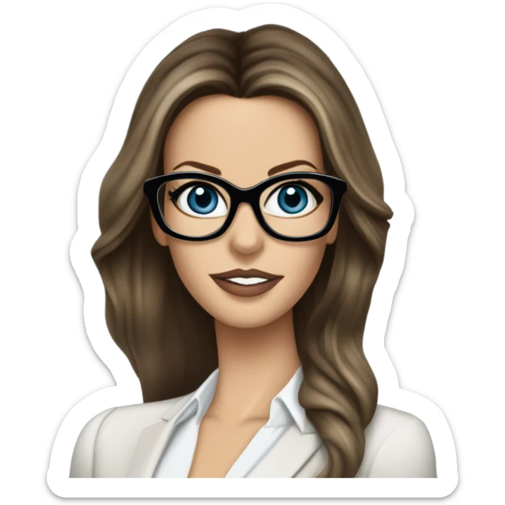 Realistic classy photo Kate Beckinsale blue eyes wearing glasses in a business meeting high fashion  sticker