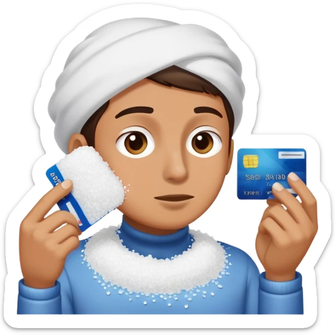 person sniffing a pile of salt with a credit card sticker