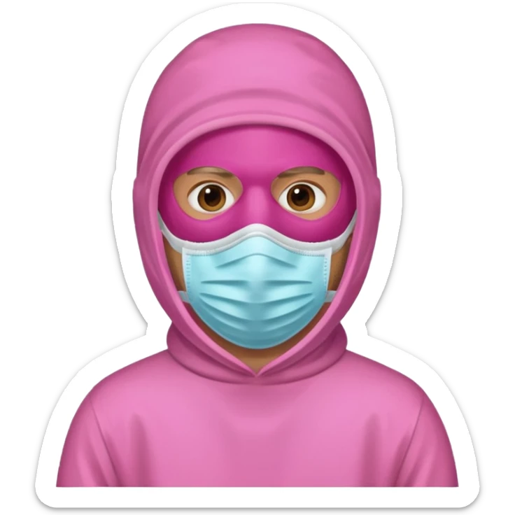 man in pink protection clothes with full-faced pink mask covered whole face sticker