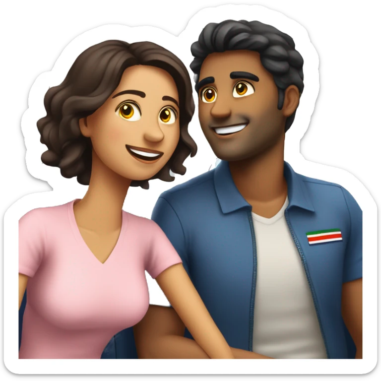 Aditya(male) flying a plane besides anousha(female) his girlfriend and smiling sticker