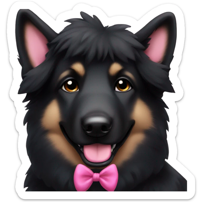 Cute black German shepherd dog with all black fur and with pink bow on her head sticker