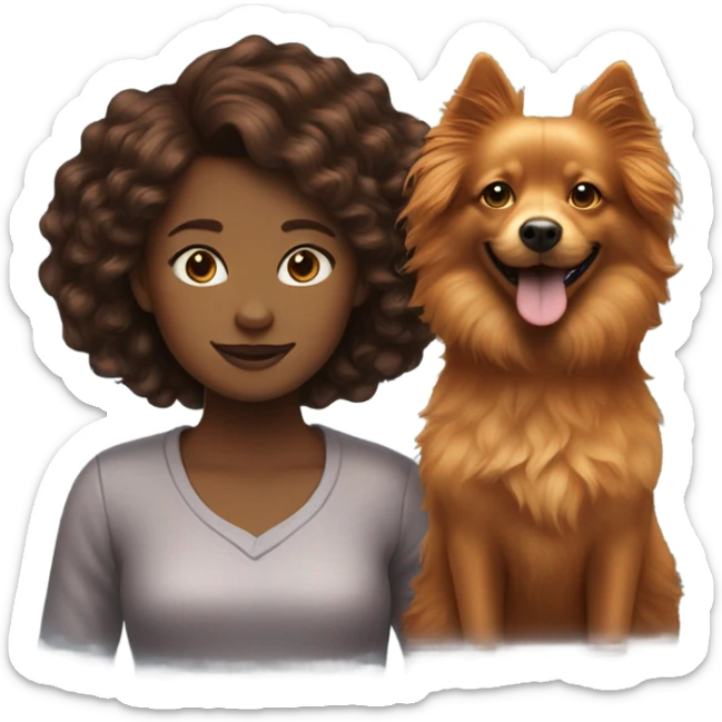 Ginger girl with wavy hair and black female spitz sticker