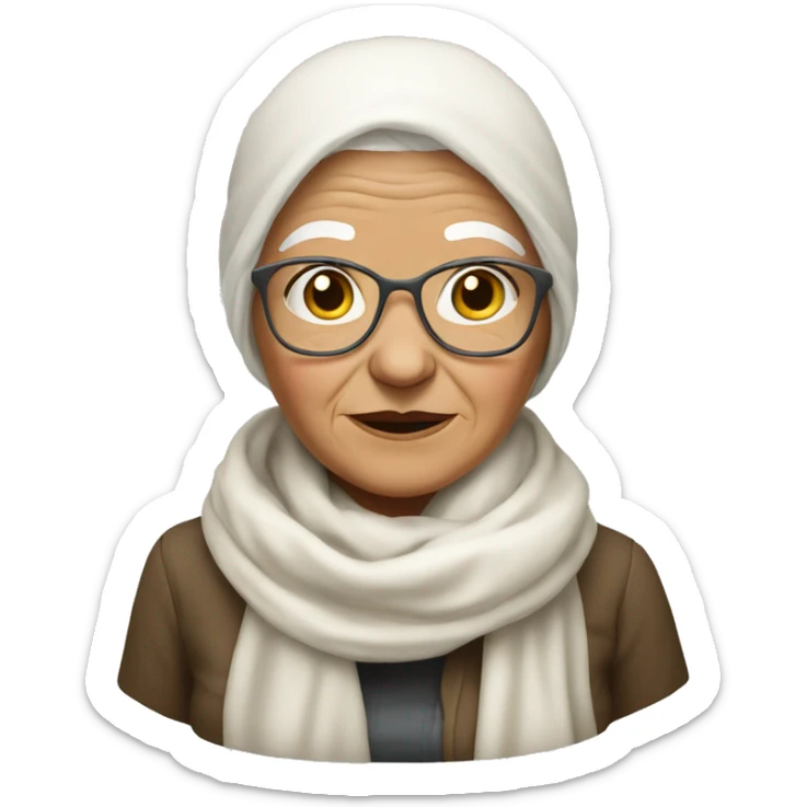 a granny wearing a white scarf around her head tied at the chin  sticker