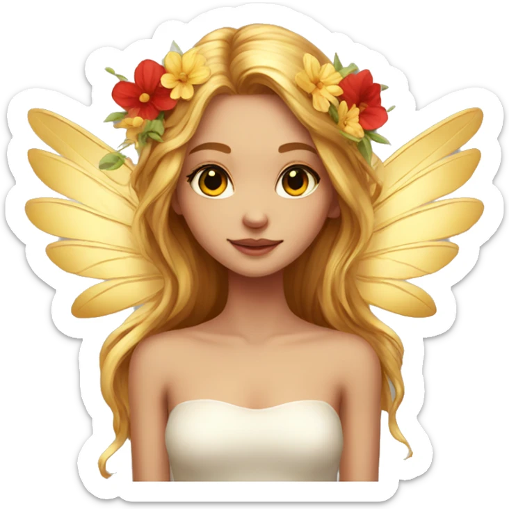 big wings, flower, Beautiful, fairy, gold,red, long hair sticker
