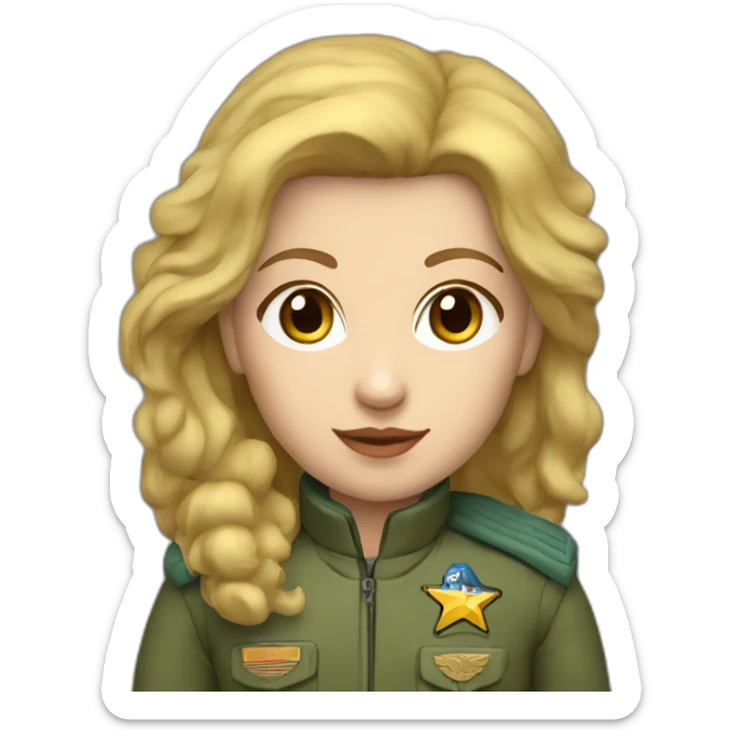 Soviet female pilot golden hair blue ayes grenn Green with brown plush jacket sticker