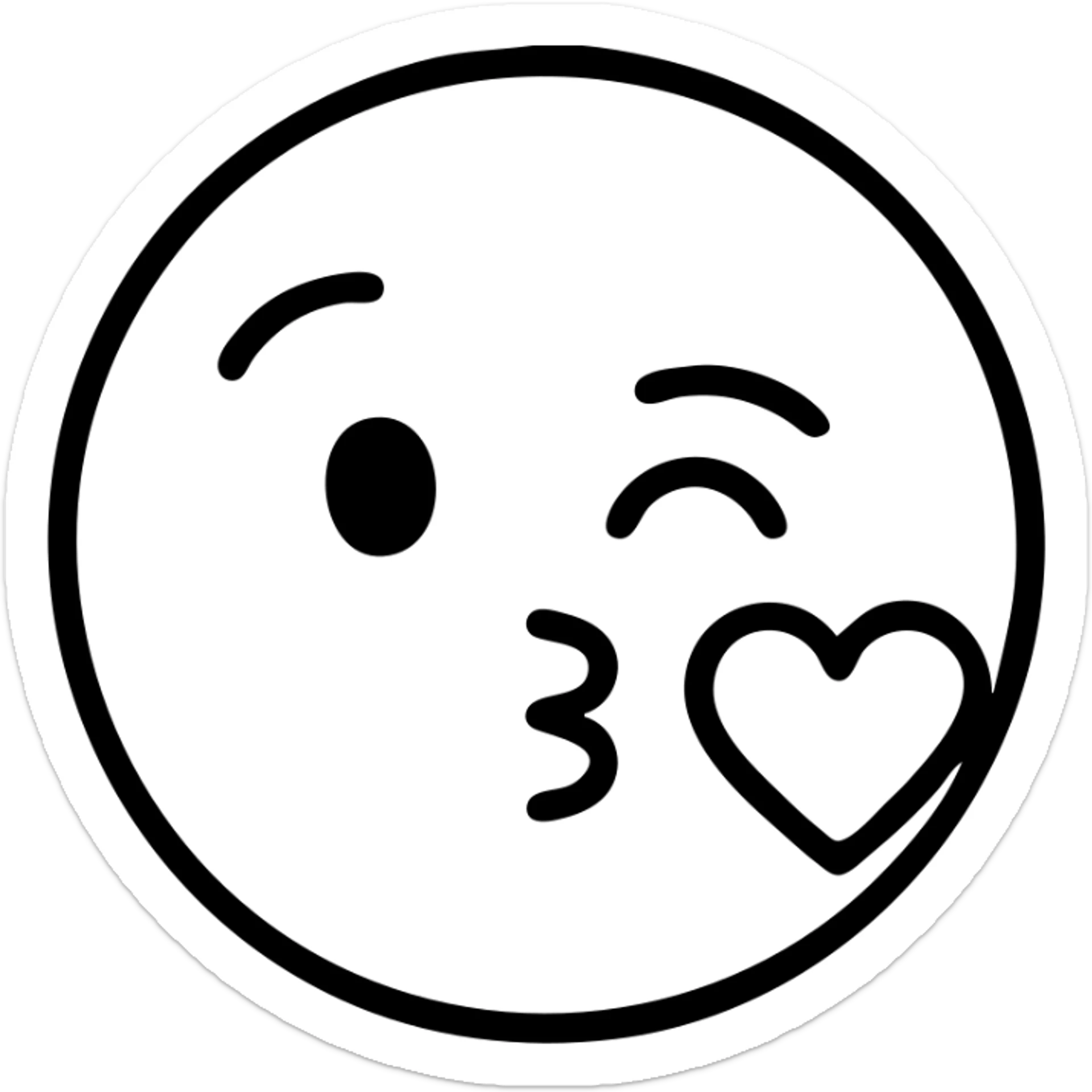 monochrome black and white love emoji blowing a kiss sticker