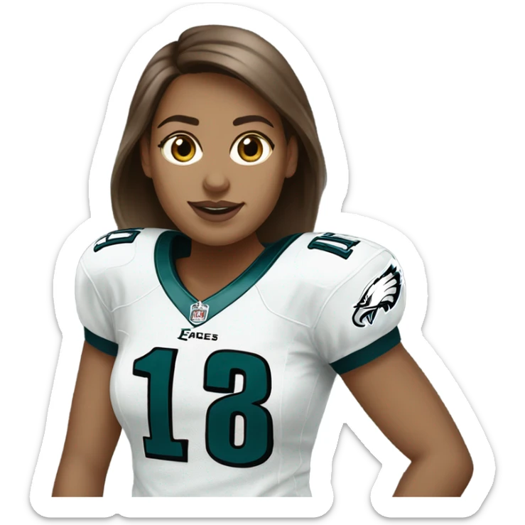  White female brown hair wearing Philadelphia Eagles jersey sticker
