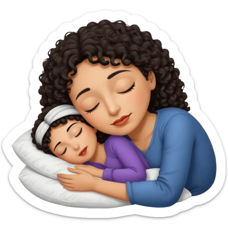 Sleeping mature Spanish girl on white pillow dark curly hair mixed skin sticker
