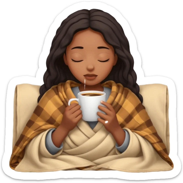 black girl inside a blanket sipping coffee eyes closed sticker