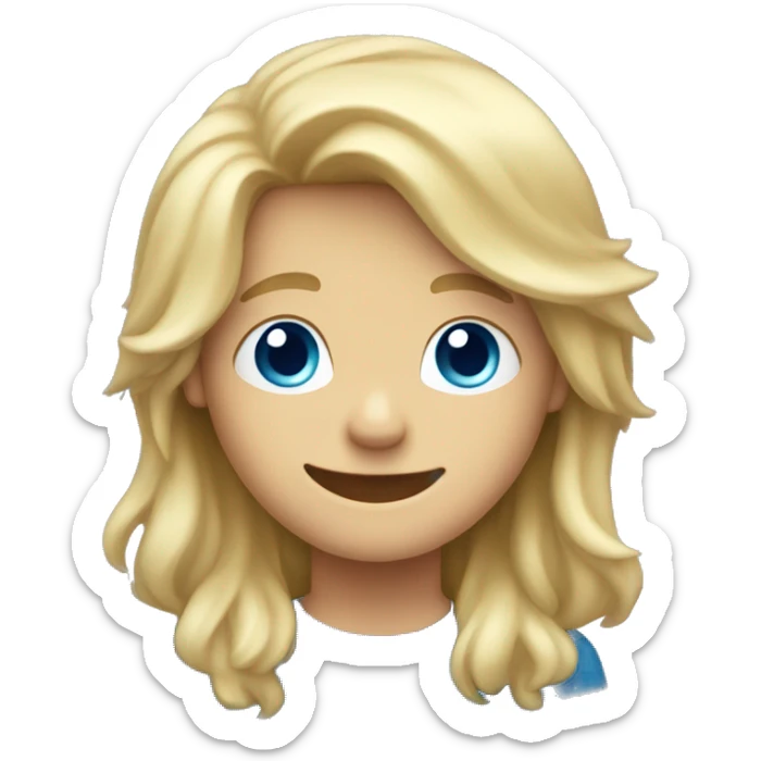Blonde long haired boy with blue eyes smiling with hair down to his shoulders sticker