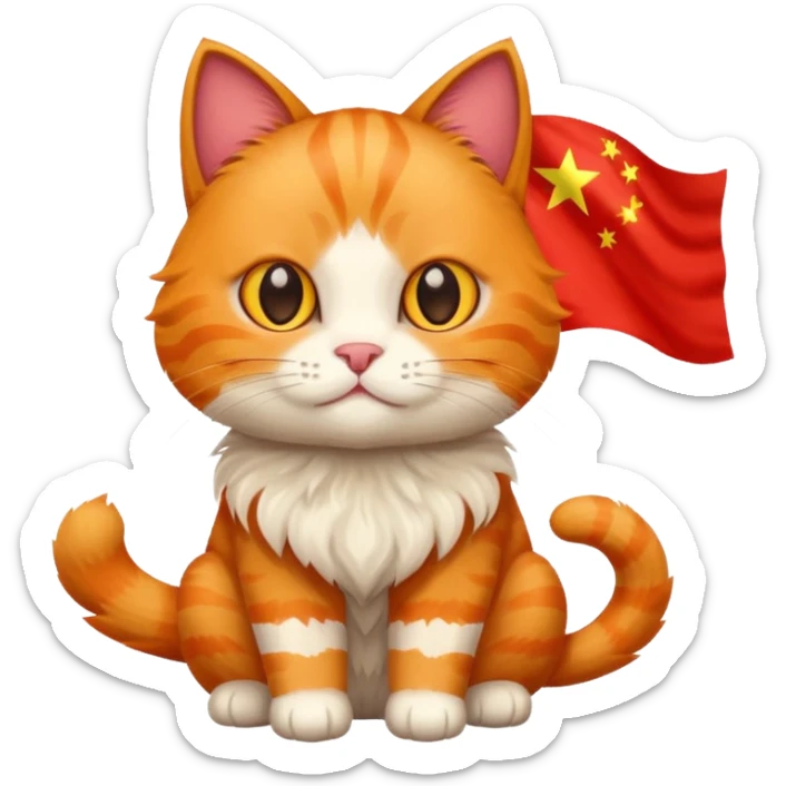 Orange Cat With the Flag of China As the full background sticker