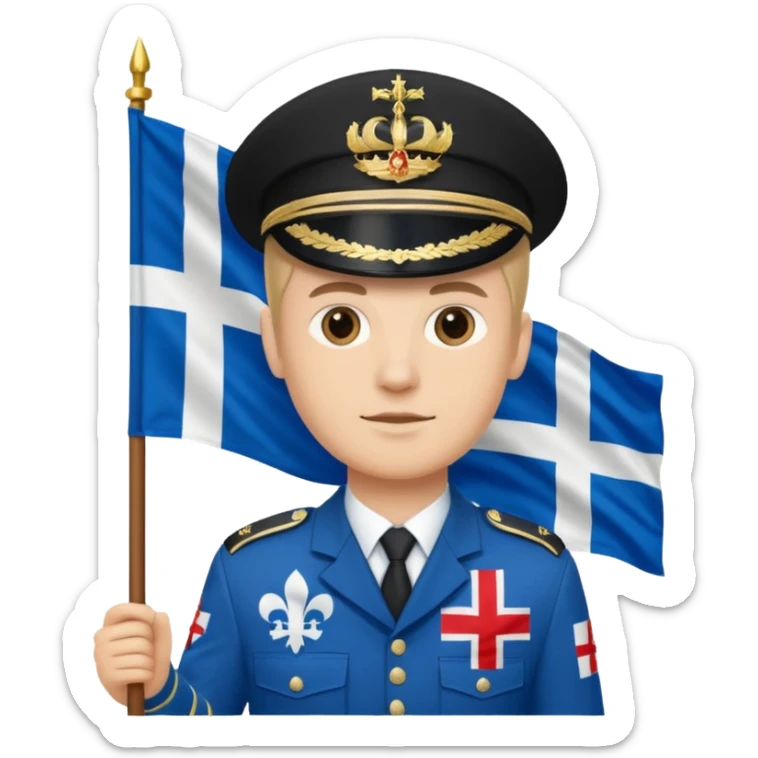 military man with the flag of Quebec in the background sticker