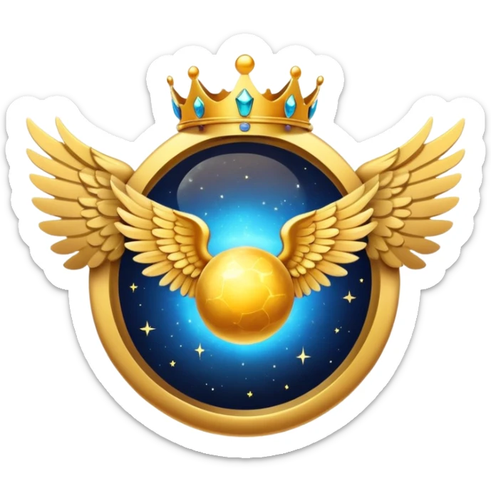 Big round glactic space stone award-in-frame-decorated-with-big-golden-angel--wings and crown sticker