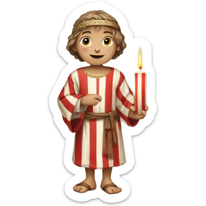 11th century european child with tunic with horizontal red stripes and white candle sticker