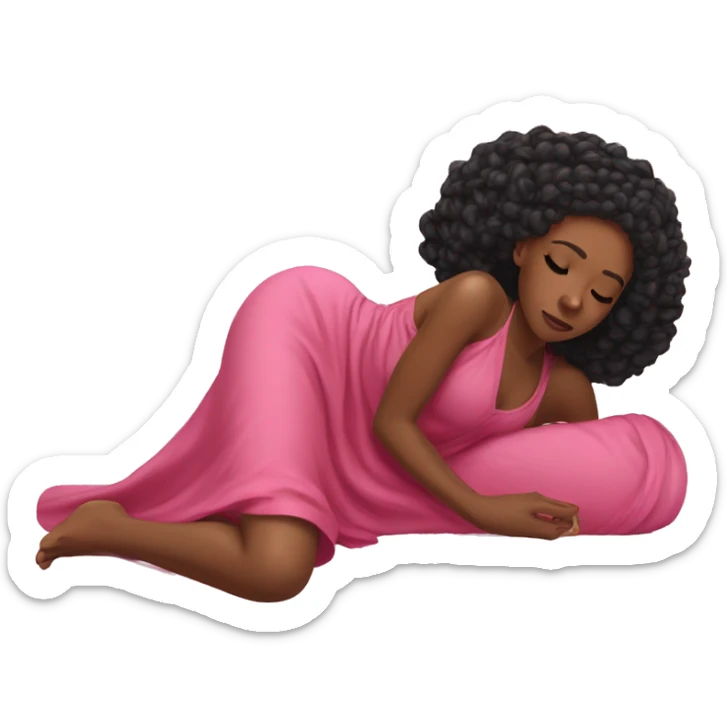 a black woman laying on the floor, red braids sick, pink gown sticker