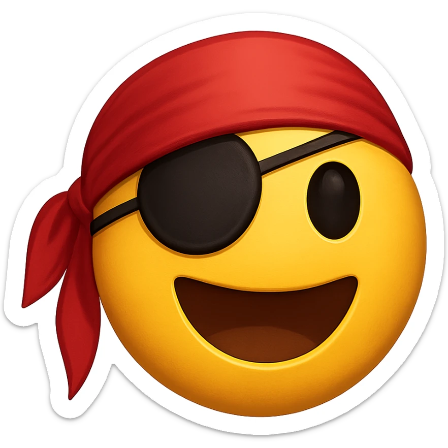 yellow face with red pirate bandana emoji, digital illustration sticker