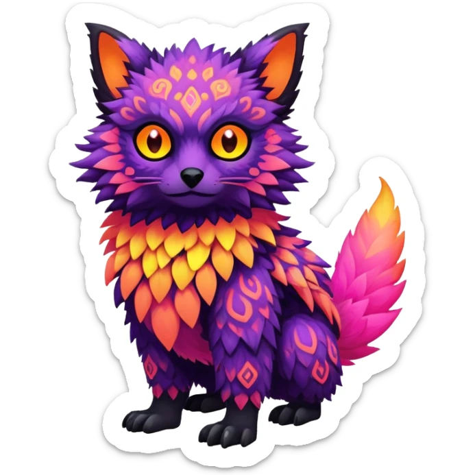 lush warm-colored colorful neon-colored Fakémon-Trico-creature (full body) sticker