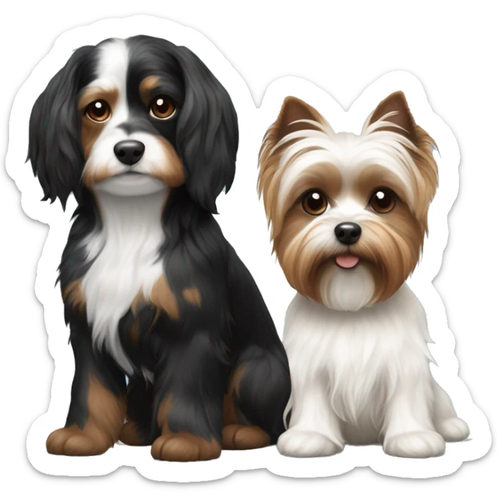 black and white havenese with an brown and white yorkie with no white on the havense sticker