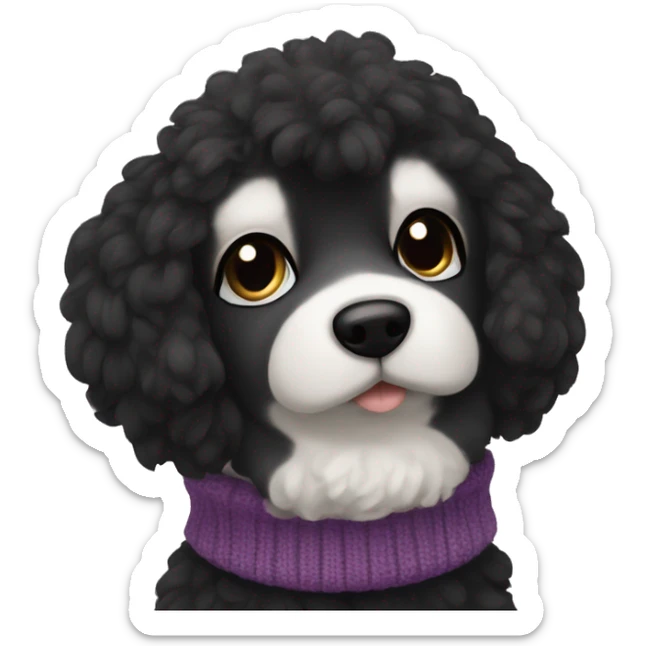 Black and furry finnish lappdog with sweater  sticker