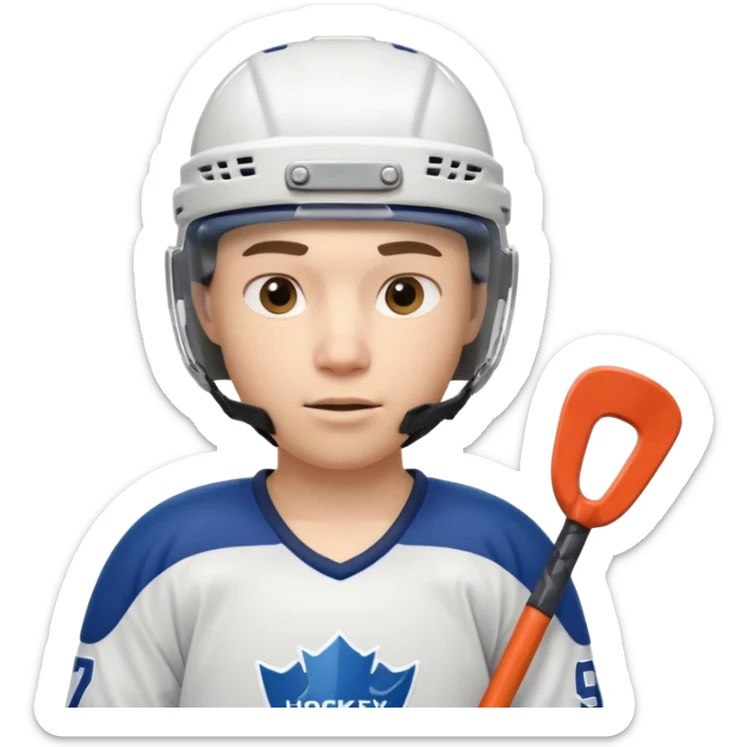 ice hockey player portrait, head and shoulders only, wearing hockey helmet with visor, team jersey collar, holding hockey stick near shoulder, focused competitive expression, 3D cartoon style, mobile game icon style, clean background, no text, no watermark

 sticker