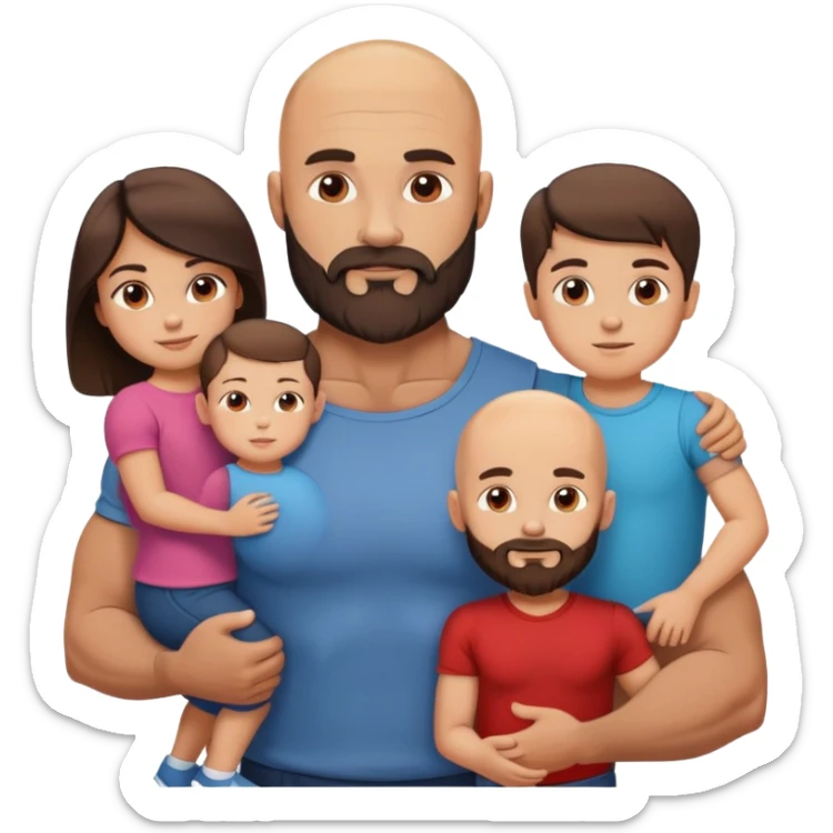 Muscular Bald man with a beard with his young beautiful brunette wife and their 3 sons sticker