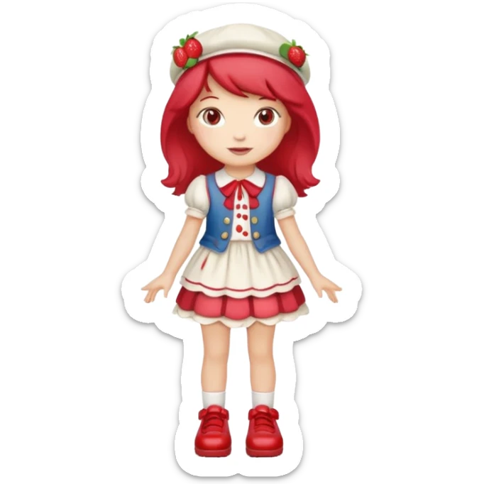 pretty and cute realistic modern day strawberry shortcake full body with red shoes emoji sticker