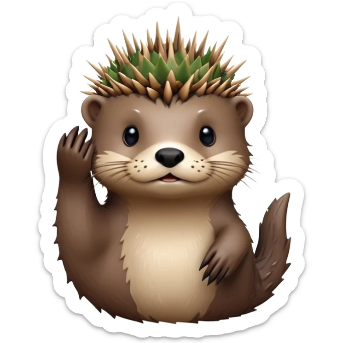 really cute confused otter face with asymmetric spiky thorny wooden bramble wrapped on the top of its head only, no leaves sticker