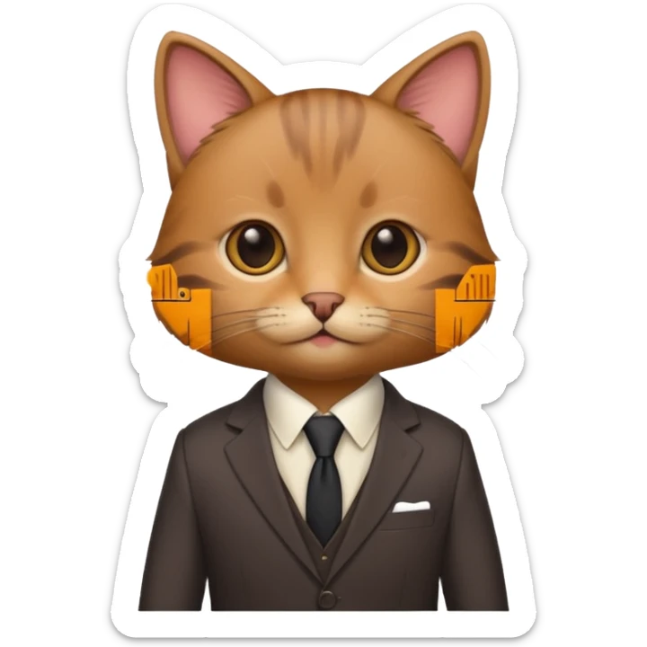 a brown and small cat and wear the suit and it is very cute sticker