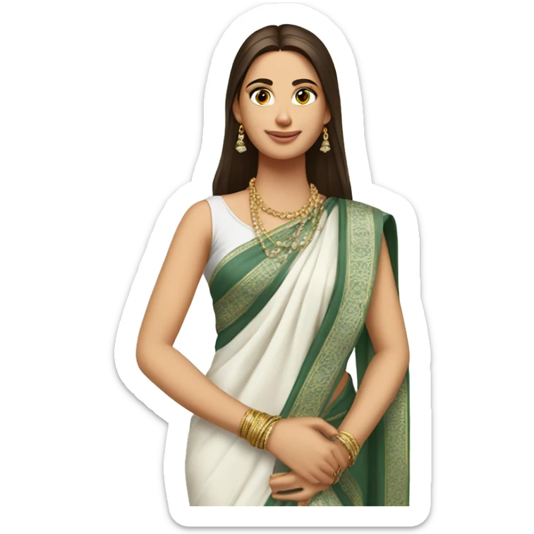 hair straight, white face colour, slender face, wearing a trendy saree and accessories, full body, men sticker