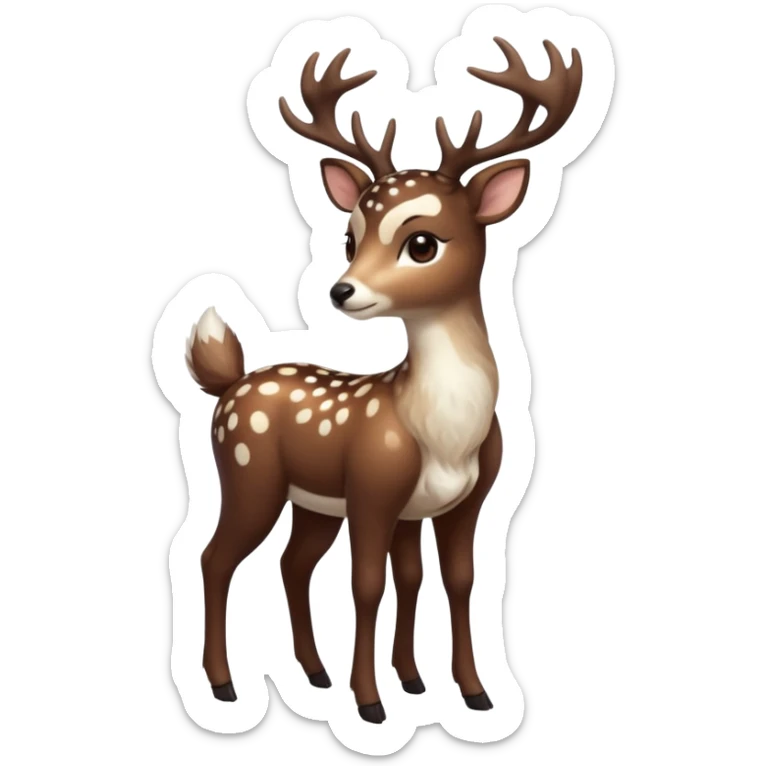 Colorful dark realistic chocolate-brown tropical beige fur glorious divine exotic cute cool beautiful shiny beautiful fantasy-Furret-caracal-civet-genet-sergal-vernid-Cacomistle-oncilla-animal-hybrid-fursona with white deer-spots pattern markings (full body) sticker