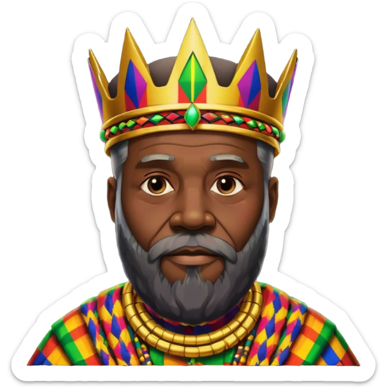 Create me an emoji of a beautiful Old African King with a beard wearing a neon Colorful gradient African Kente patterns sticker