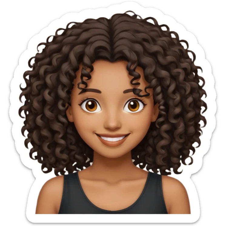 brown skinned lady with curly black hair, shoulder long hair, messy, nice curves sticker